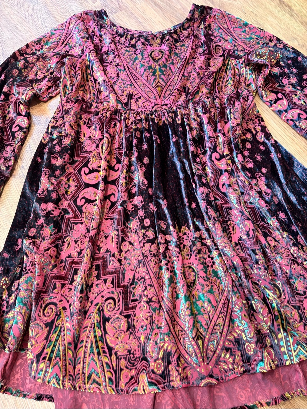 Free People Mirror Mirror Velvet Burnt Red Floral Tunic Dress - Picture 3 of 16